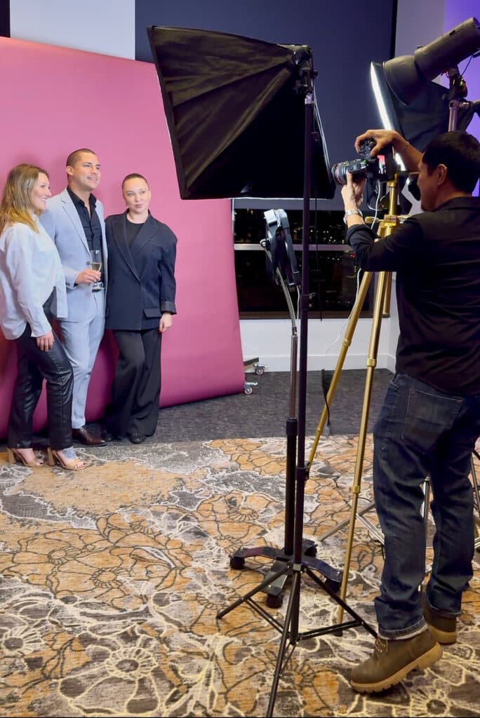 Photo studio activation at LA Tourism Preview Party and Be The Light Creatives photographer capturing branded content.