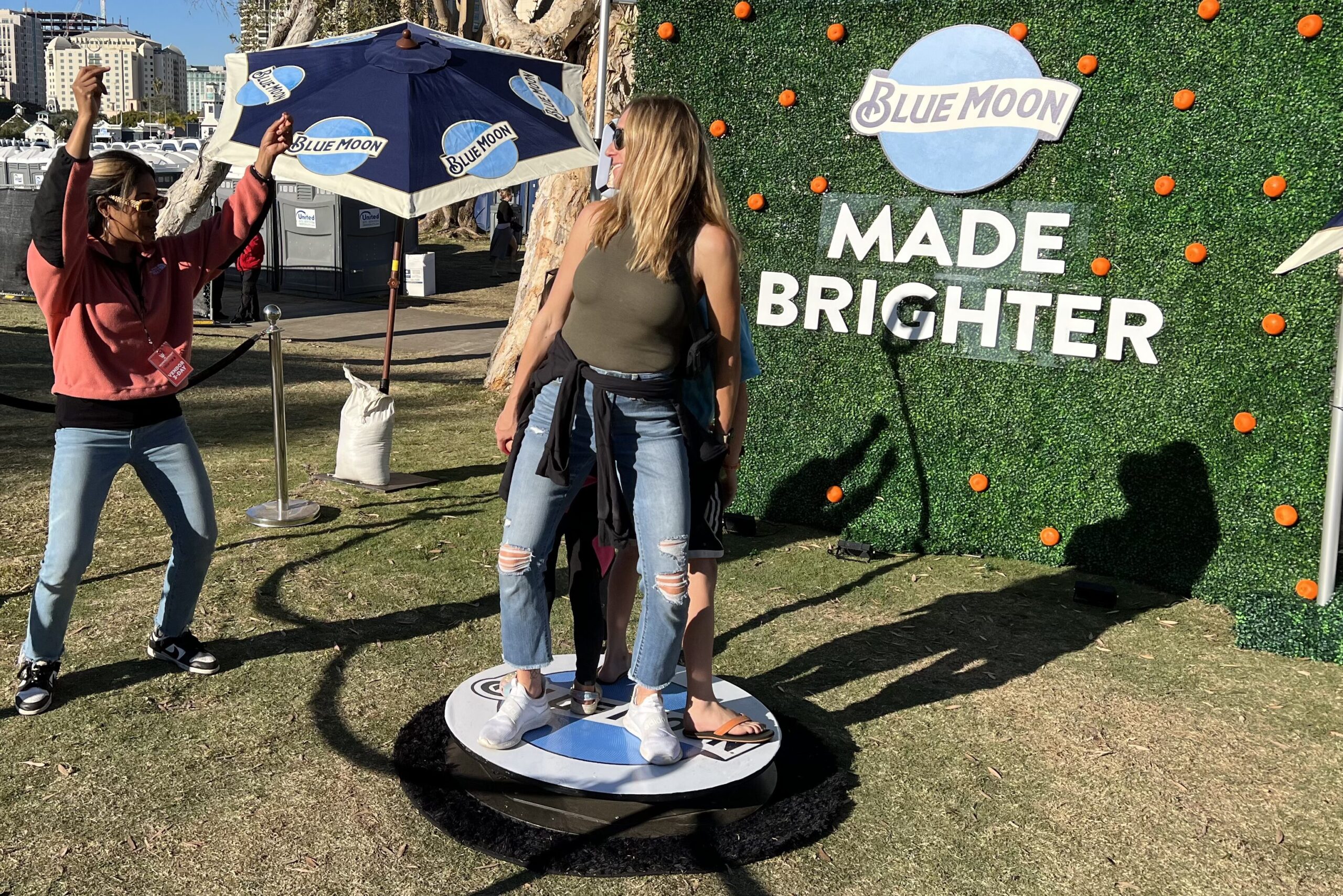 People enjoying the 360 video booth.